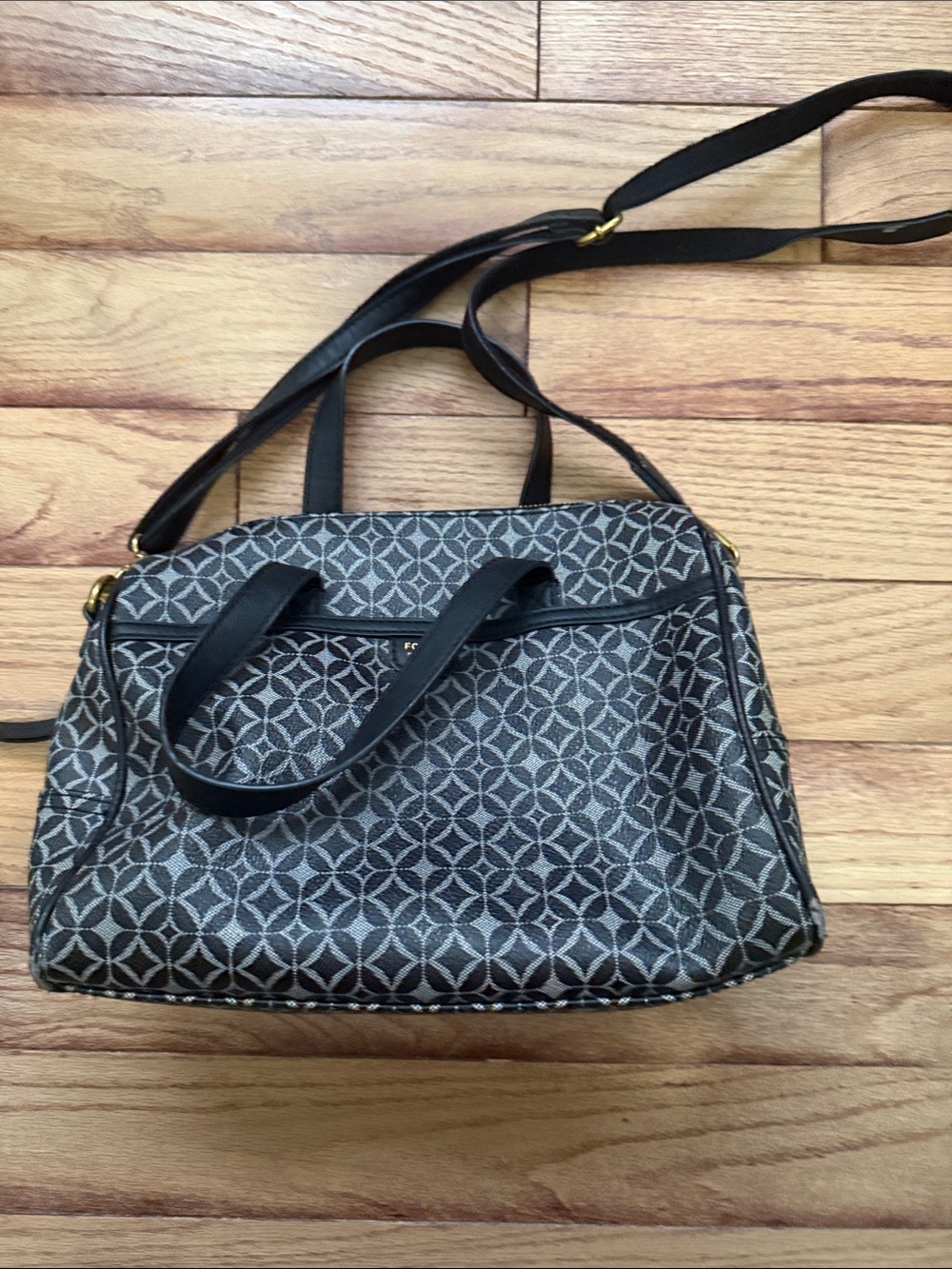 Fossil Black and Gray Geometric Shoulder Bag